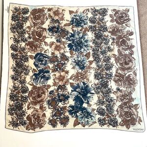 Valentino Petrol blue brown floral square silk scarf